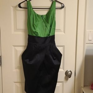 Juniors Black and Green Satin Dress
